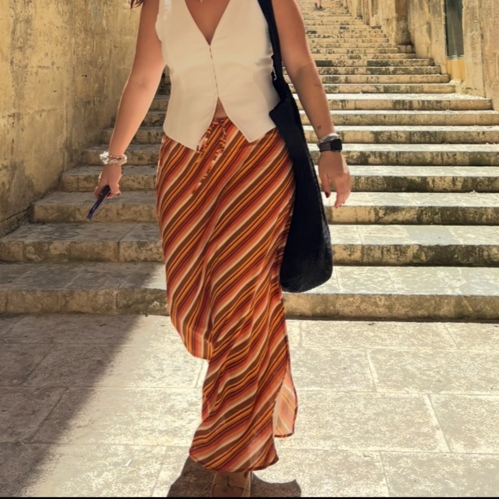 Rhythm Diagonal Stripe Maxi Skirt in Orange and Red Tones